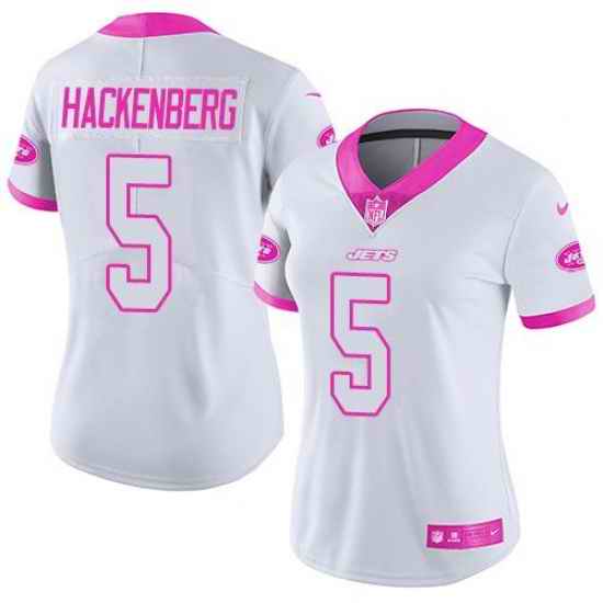 Nike Jets #5 Christian Hackenberg White Pink Womens Stitched NFL Limited Rush Fashion Jersey